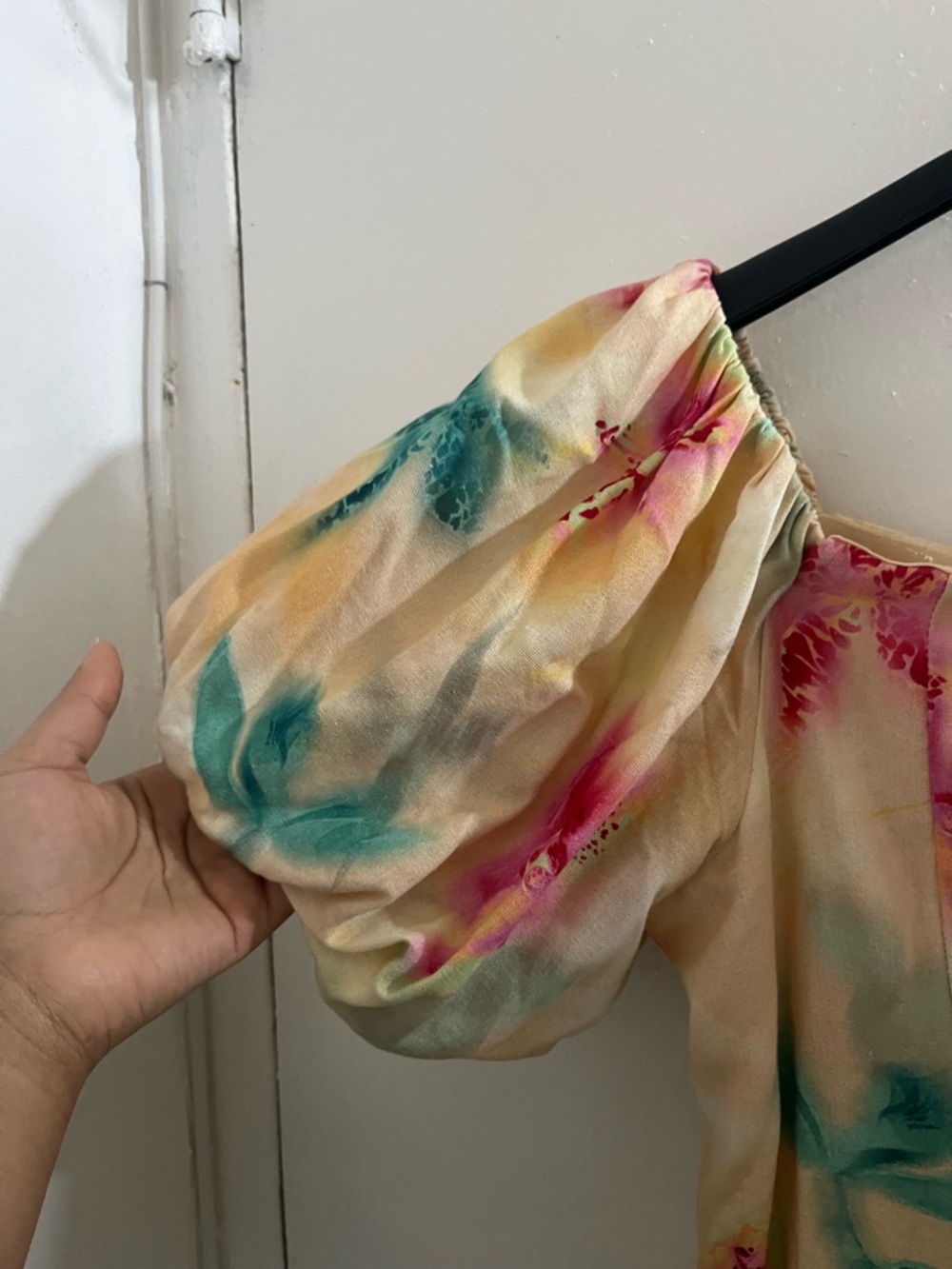 Bar III Yellow Floral Puff-Sleeve Tunic dress with Pink and Teal Accents - Picture 5 of 11